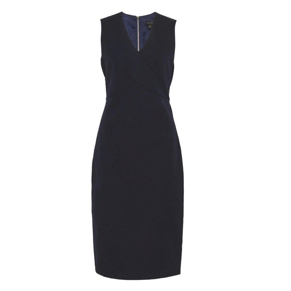 NEW TED BAKER LONDON elenii v neck blue sleeveless midi sheath dress xs